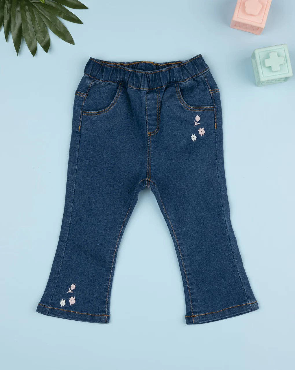 Prenatal Girls' flared denim trousers with flower embroidery Pant