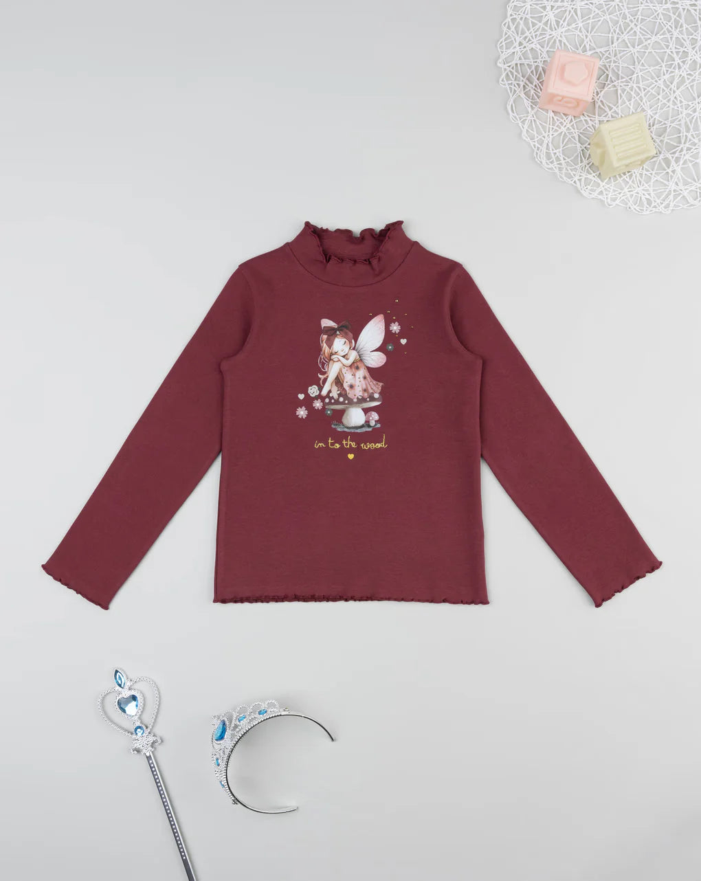 Prenatal Burgundy fairy print turtleneck sweater for girls Sweater