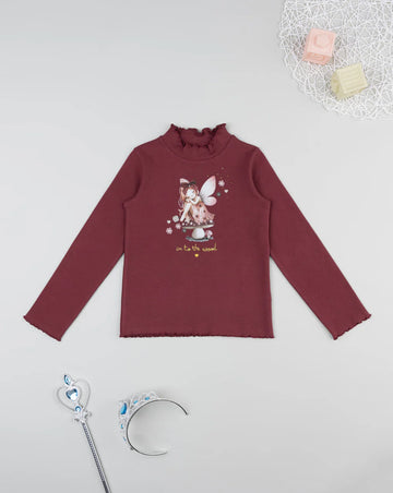 Prenatal Burgundy fairy print turtleneck sweater for girls Sweater