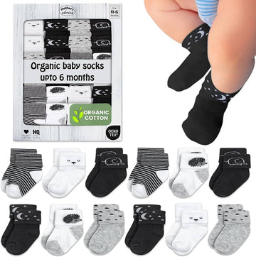 Organic Cotton Socks, 12 Pairs 0-6M Hypoallergenic