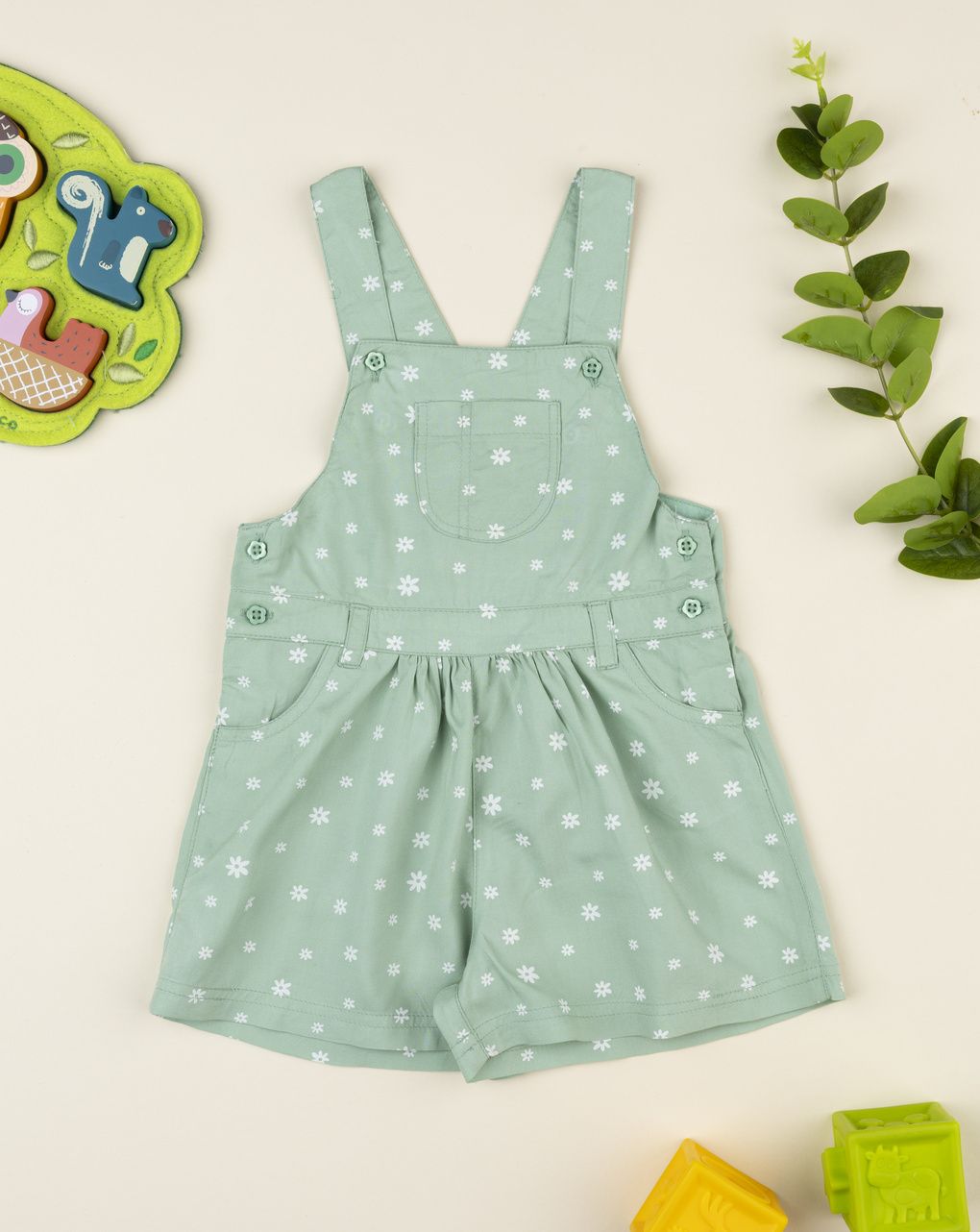 Prenatal Green daisy dungarees for girls