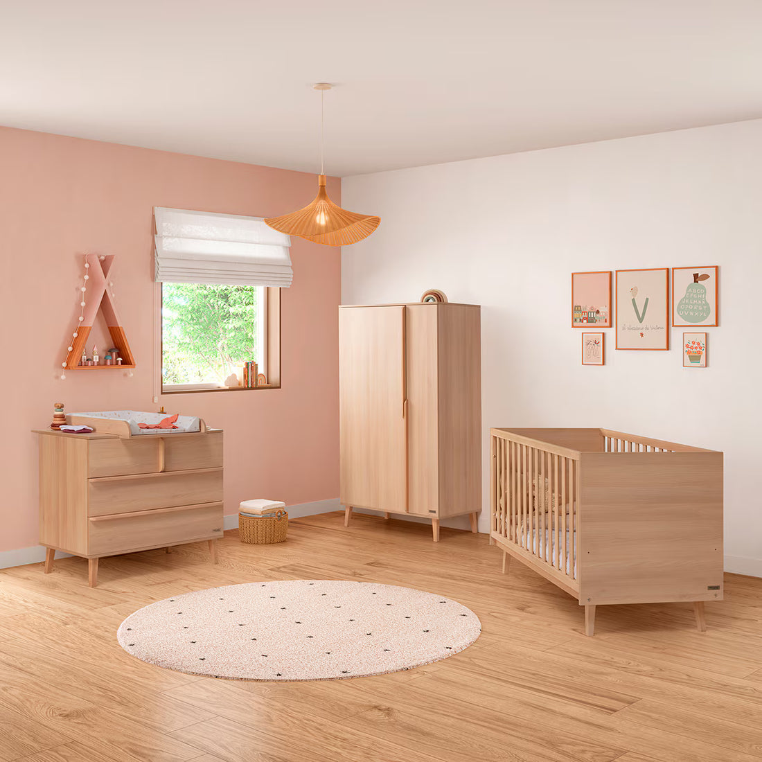 Micuna Martha Acacia Chest of Drawers with three soft-closing drawers and fixed legs