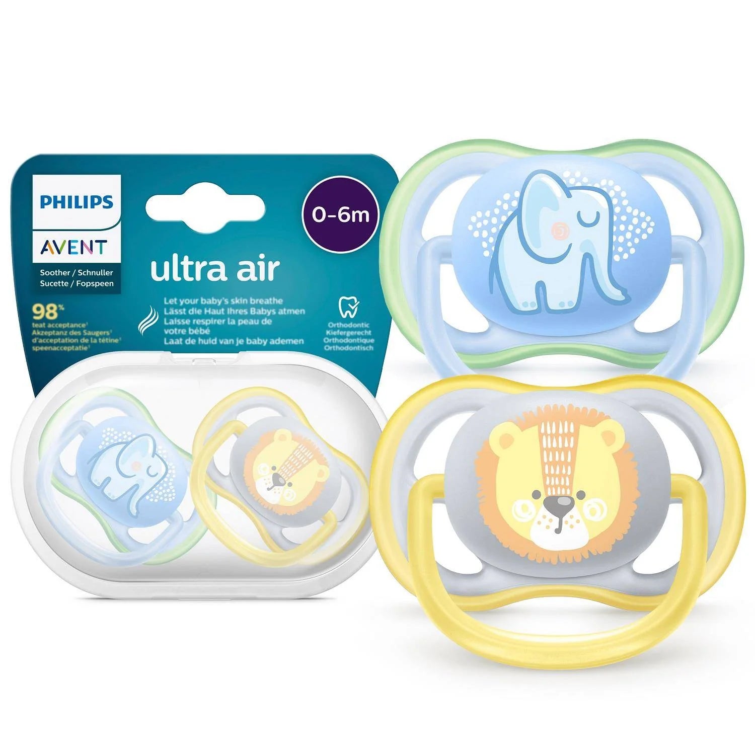 Avent Ultra Air Soother 0-6m - Pack of 2 - Assorted | Prenatal, Babies, Nusring, Cybex, Avent Pacifier