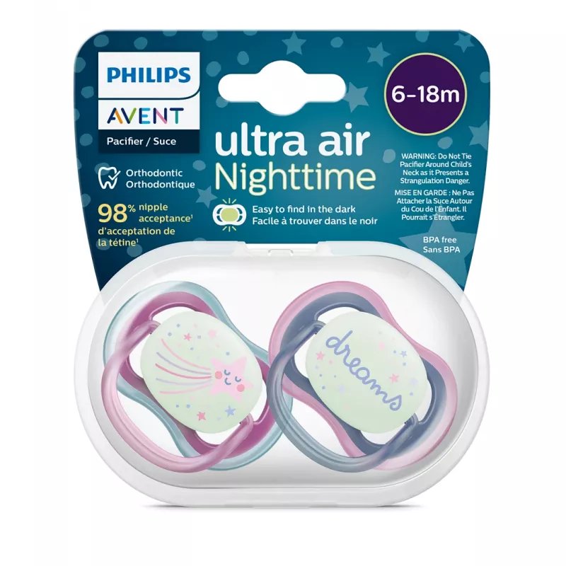 Avent Ultra Air Night Time Soother 6-18m Pack of 2 | Prenatal, Babies, Nusring, Cybex, Avent Pacifier