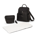 Black caviar-style backpack with matching small pouch and white mat