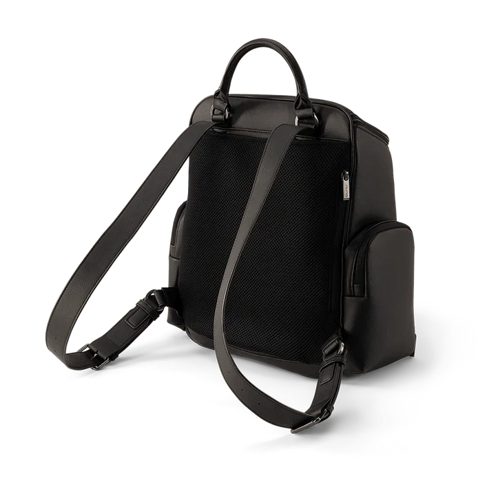 Black caviar-style backpack with padded panel and adjustable shoulder straps