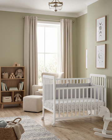 Bari Baby Cot 60x120cm White - Beechwood Frame with Dropside