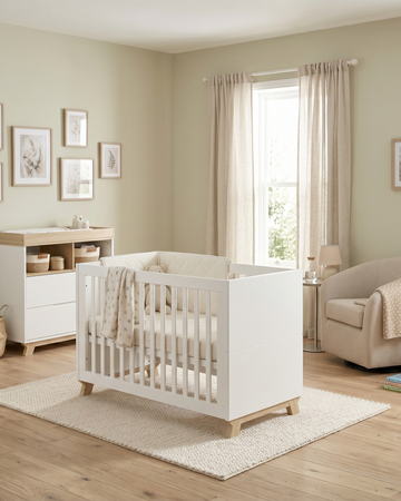 IKID Veneto White Natural Cot 120x60cm - Nordic Style Baby Crib