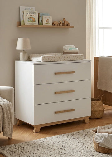 IKID Veneto Chest of Drawers White and Natural Wood - Scandinavian Nursery Storage