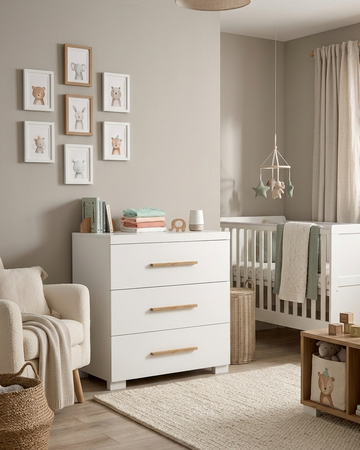 IKID Veneto Chest of Drawers White and Natural Wood - Scandinavian Nursery Storage