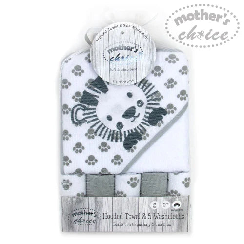 Mother's Choice Lion Hooded Towel with 5 Washcloths Hooded Towel