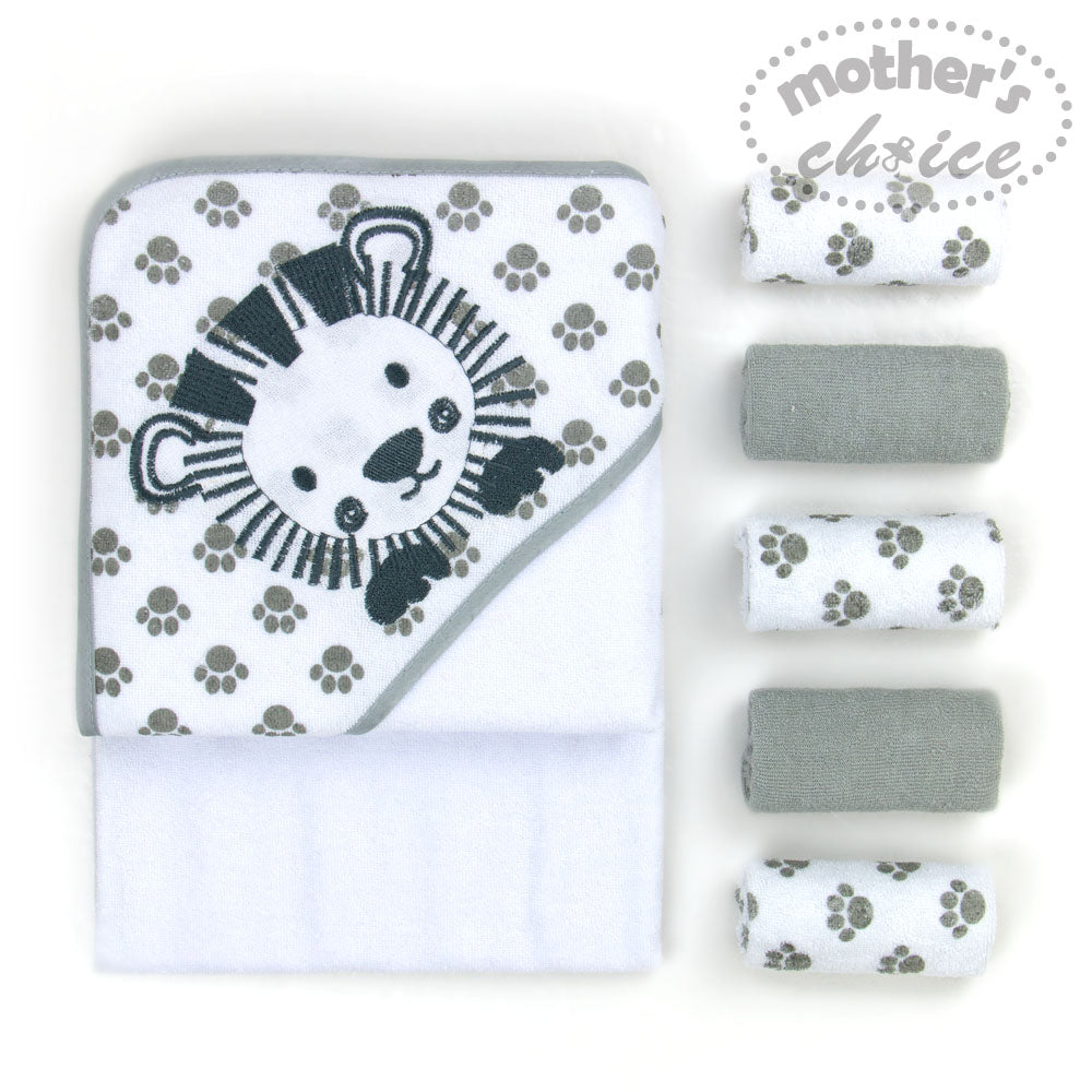 Mother Choice Hooded Towel & 5 Face Cloth Set