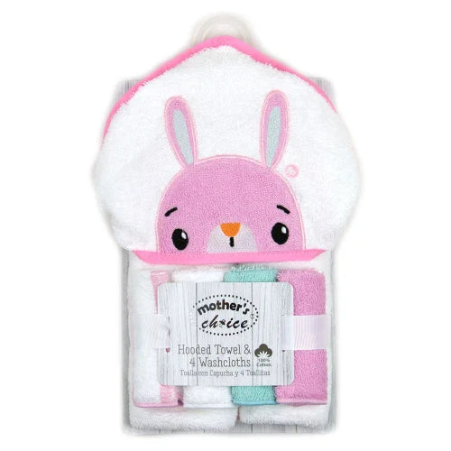 Mother's Choice Bunny Hooded Towel with 4 Washcloths Hooded Towel