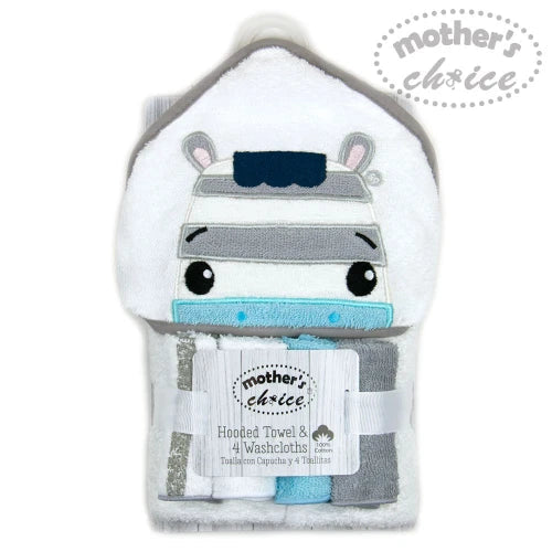 Mother's Choice Hippo Hooded Towel with 4 Washcloths Hooded Towel
