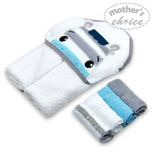 Mother's Choice Hippo Hooded Towel with 4 Washcloths Hooded Towel