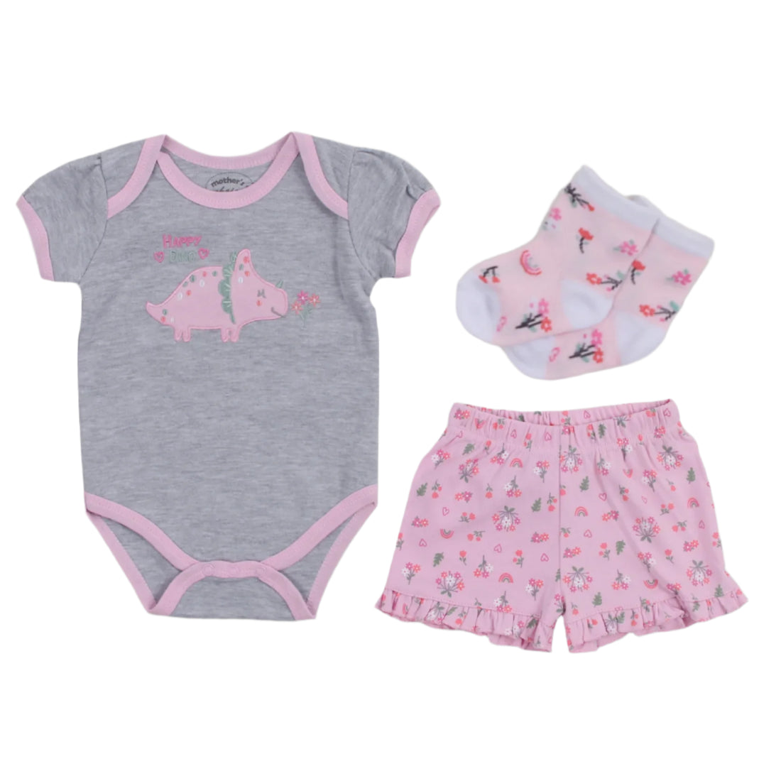 Mother's Choice Pink 3 Pieces Creeper Short Bodysuit & Socks Set | Prenatal, Babies, Nusring, Cybex, Avent Bodysuit