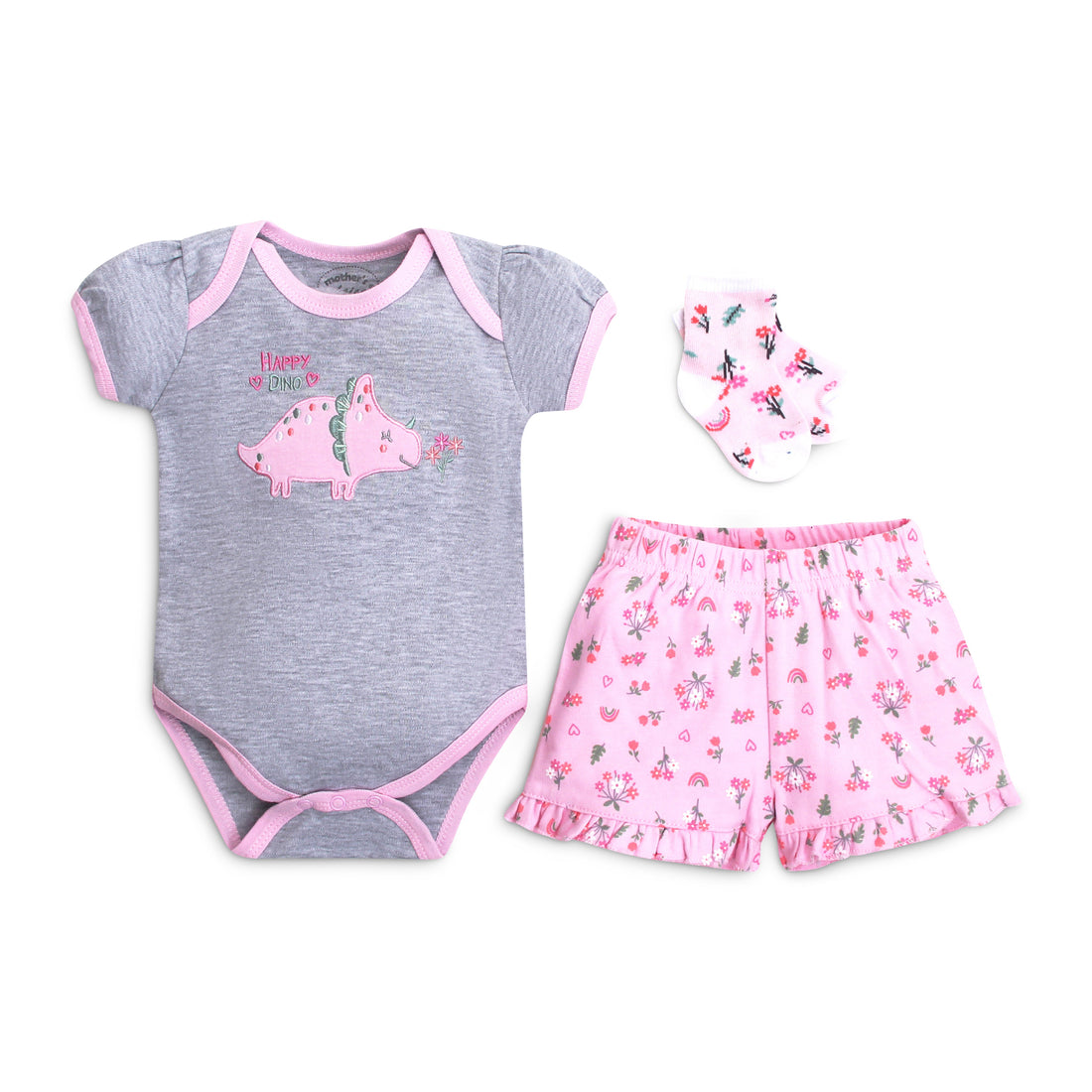 Mother Choice Baby 3 Pieces Creeper & Short Socks Set Happy Dino
