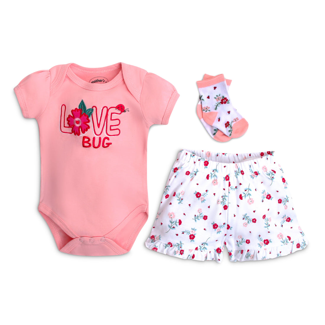 Mother Choice Baby 3 Pieces Creeper & Short Socks Set Love Bug