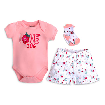 Mother Choice Baby 3 Pieces Creeper & Short Socks Set Love Bug