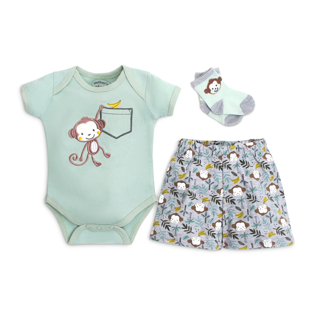 Mother's Choice Monkey Bug 3 Pieces Creeper Short Bodysuit & Socks Set | Prenatal, Babies, Nusring, Cybex, Avent Bodysuit