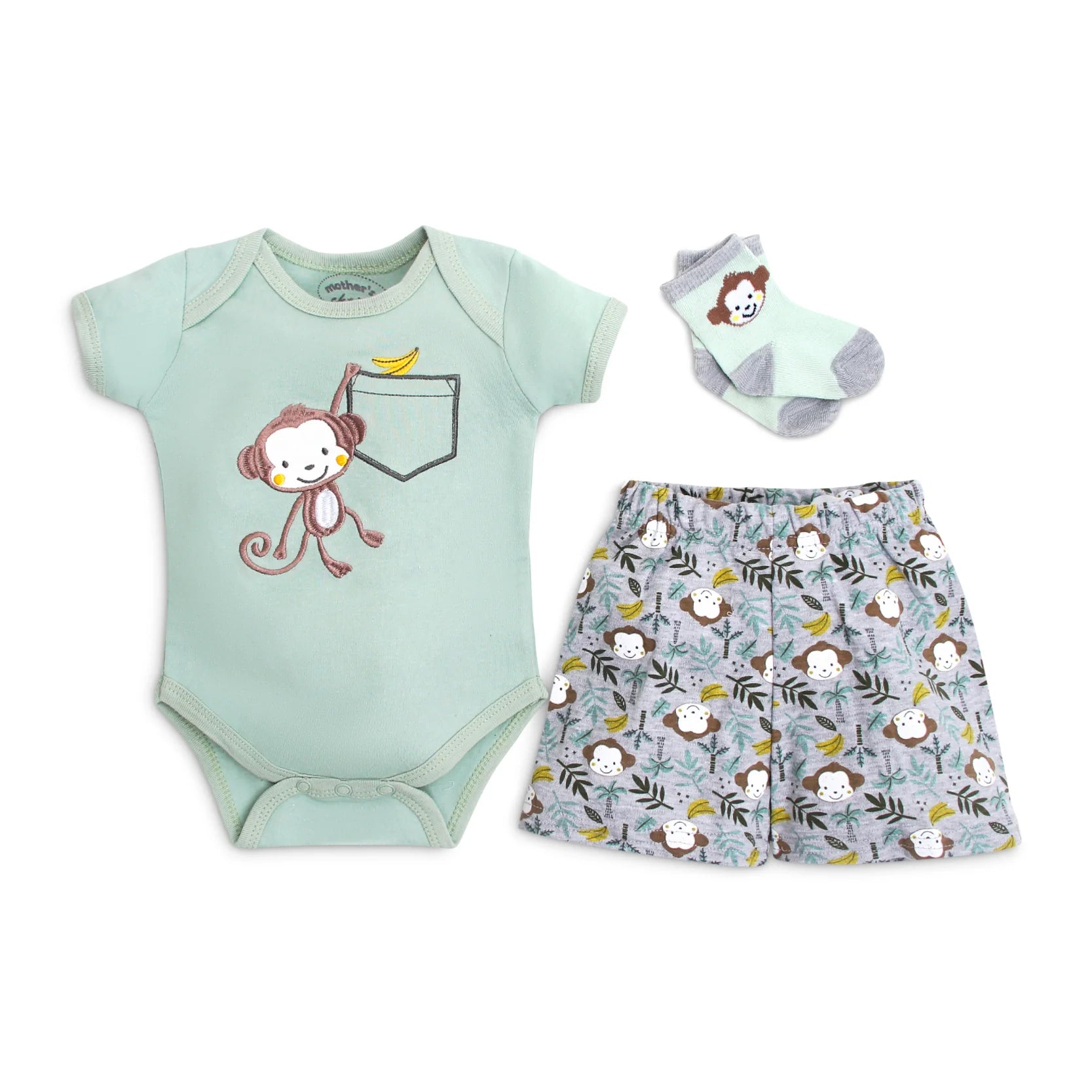 Mother's Choice Monkey Bug 3 Pieces Creeper Short Bodysuit & Socks Set | Prenatal, Babies, Nusring, Cybex, Avent Bodysuit