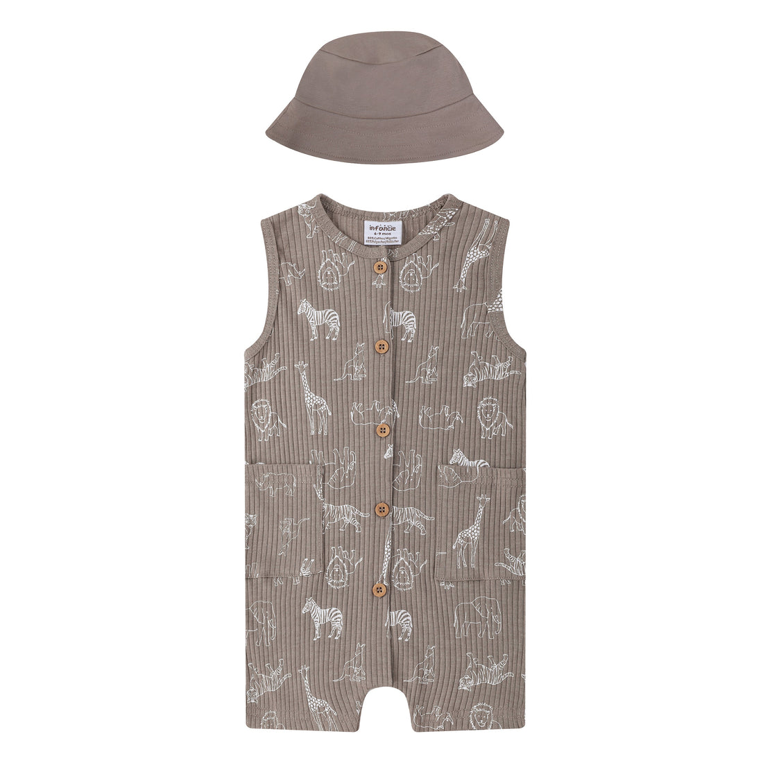 Mother Choice 2 Pc Set - Safari Grey Romper & Hat