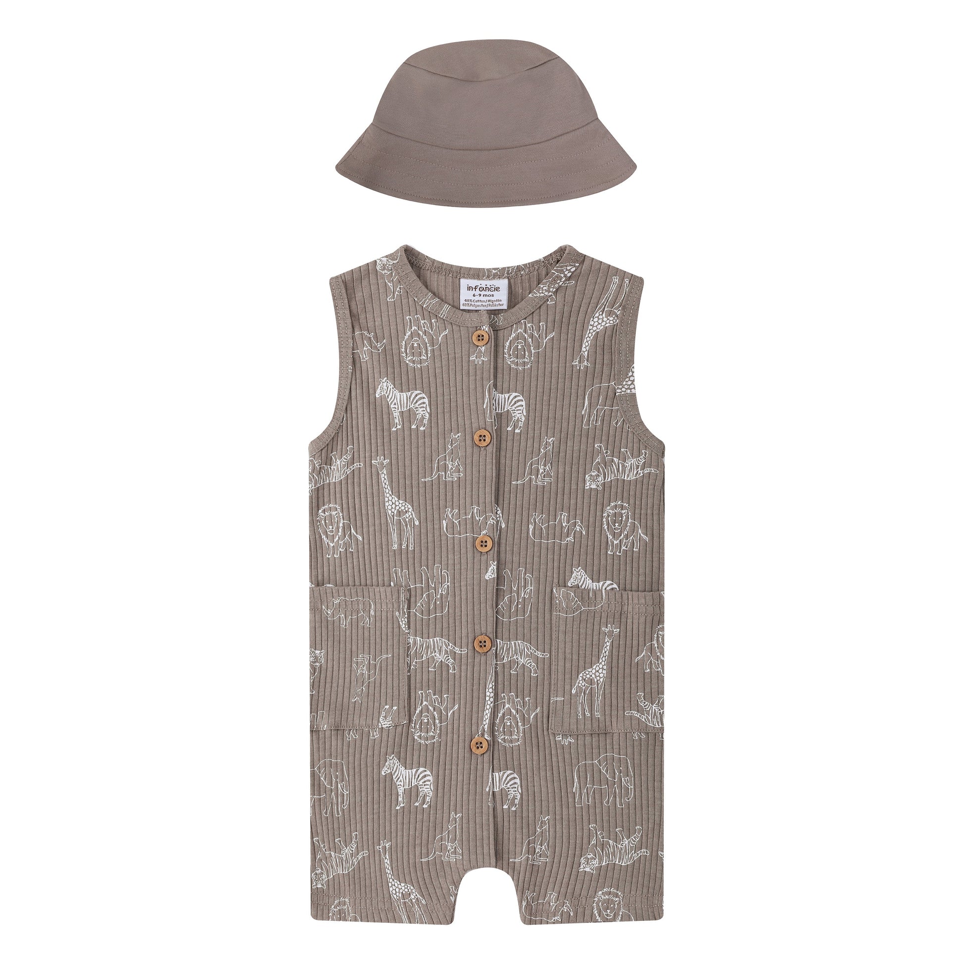 Mother Choice 2 Pc Set - Safari Grey Romper & Hat