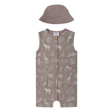 Mother Choice 2 Pc Set - Safari Grey Romper & Hat