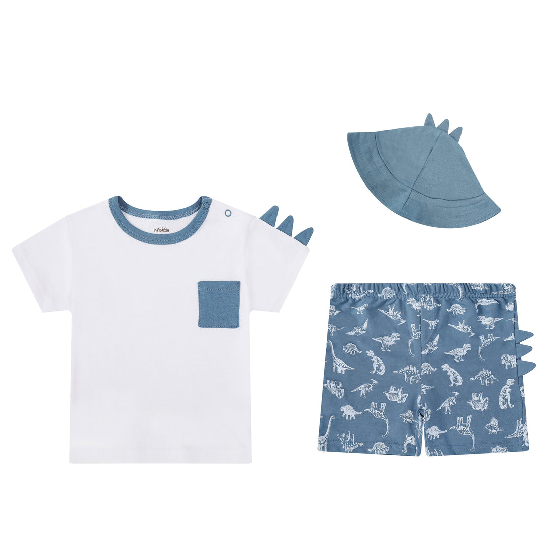 Mother Choice 3 Pc Set - Dino Blue T-shirt, Shorts & Hat