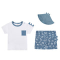 Mother Choice 3 Pc Set - Dino Blue T-shirt, Shorts & Hat