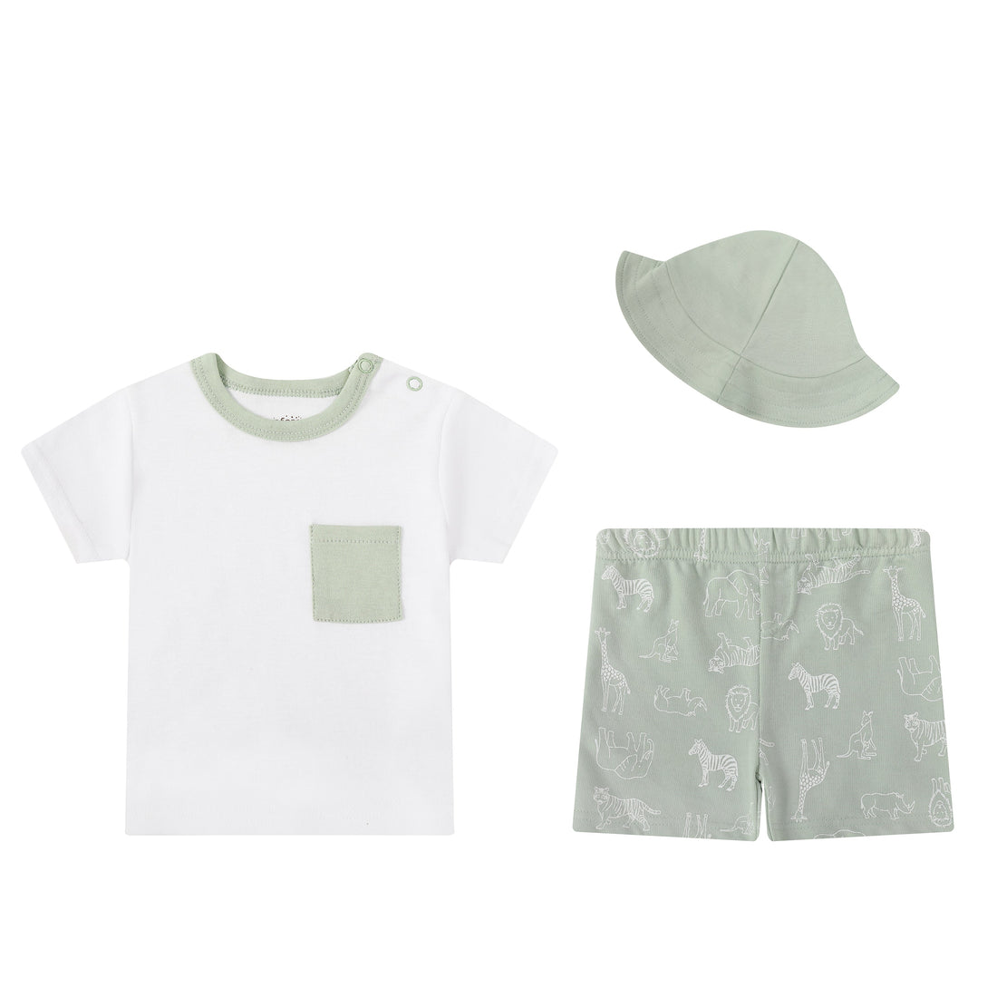 Mother Choice 3 Pc Set - Safari Mint T-shirt, Shorts & Hat