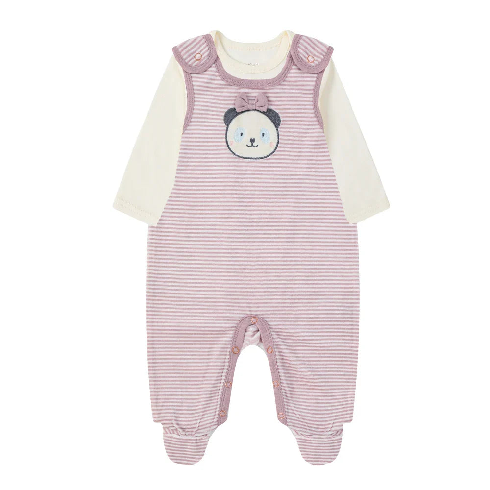 Mother's Choice Panda 2 Pieces Bodysuit & Romper - Purple - 0-3M Bodysuit