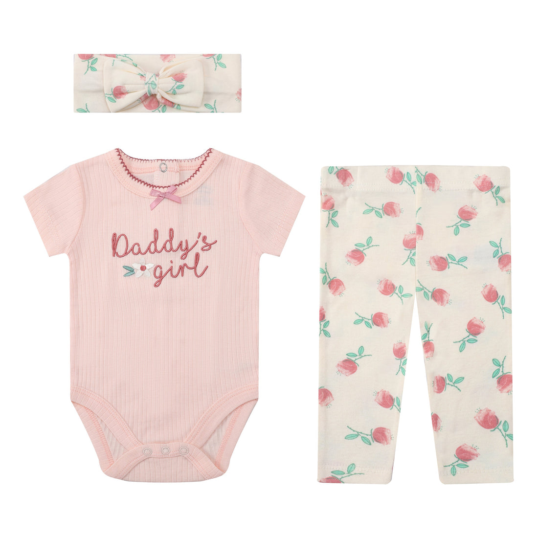 Mother Choice Baby 3 Pieces Bodysuits, Pants & Headband Set 