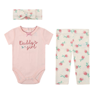 Mother Choice Baby 3 Pieces Bodysuits, Pants & Headband Set 