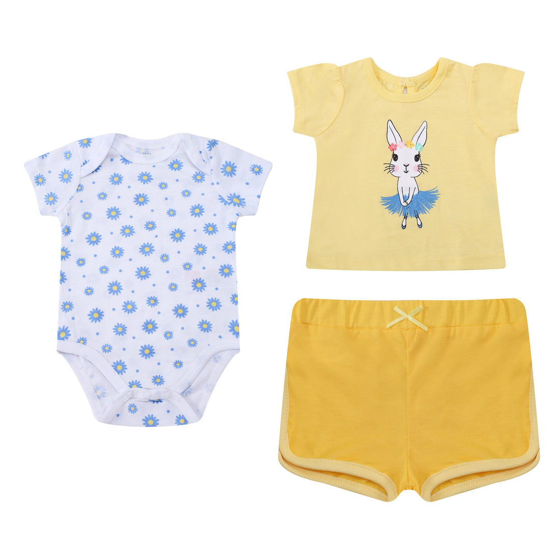 Mother Choice Baby 3 Pieces Bodysuits Tops & Shorts Set Rabbit