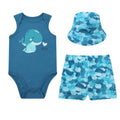 Mother Choice Baby 3 Pieces Bodysuits, Shorts & Sunhat Set Whale