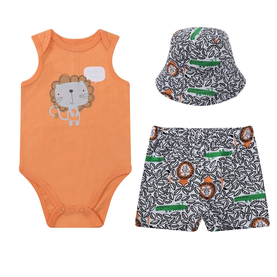 Mother Choice Baby 3 Pieces Bodysuits, Shorts & Sunhat Set Lion