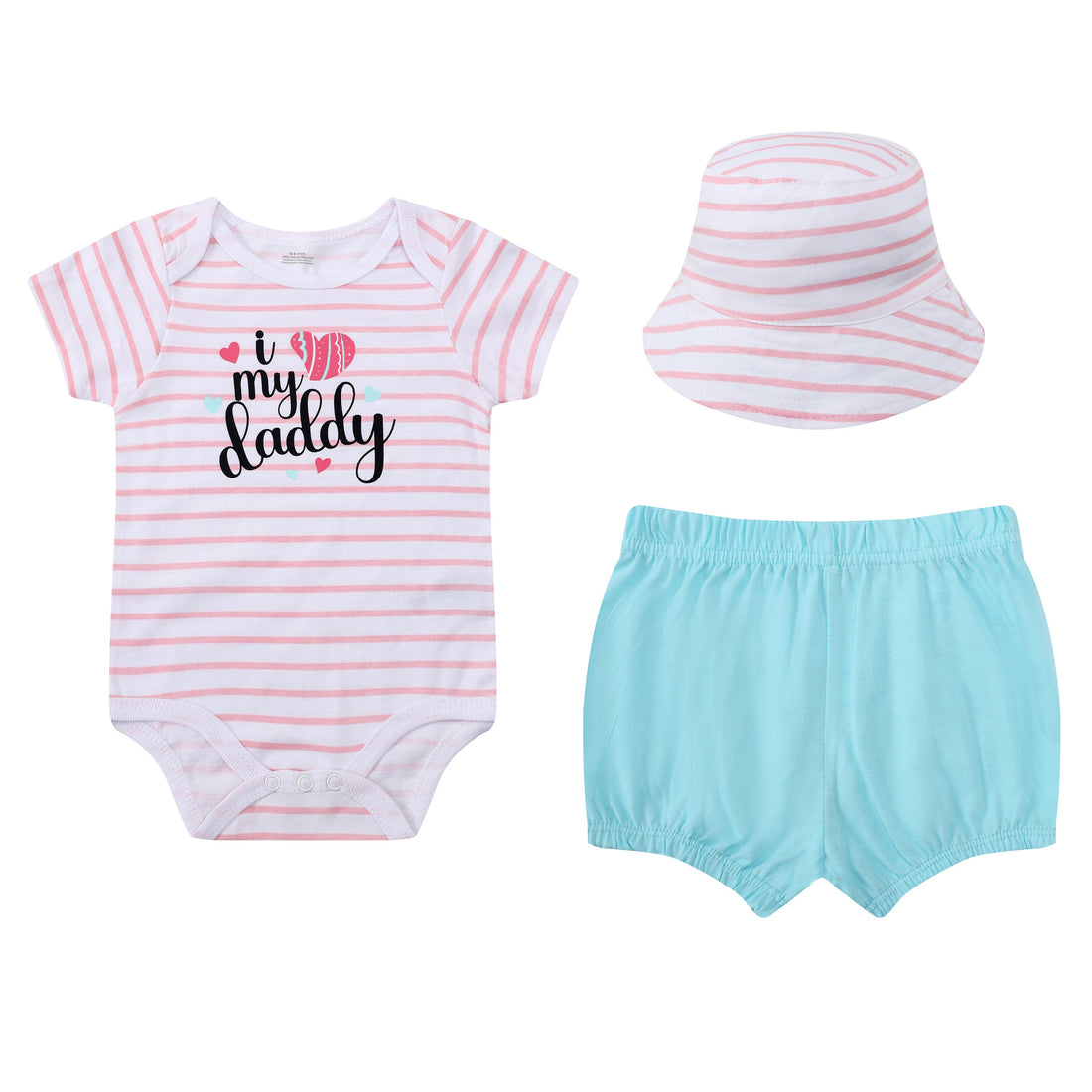 Mother Choice Baby 3 Pieces Bodysuits, Shorts & Sunhat Set I love my daddy