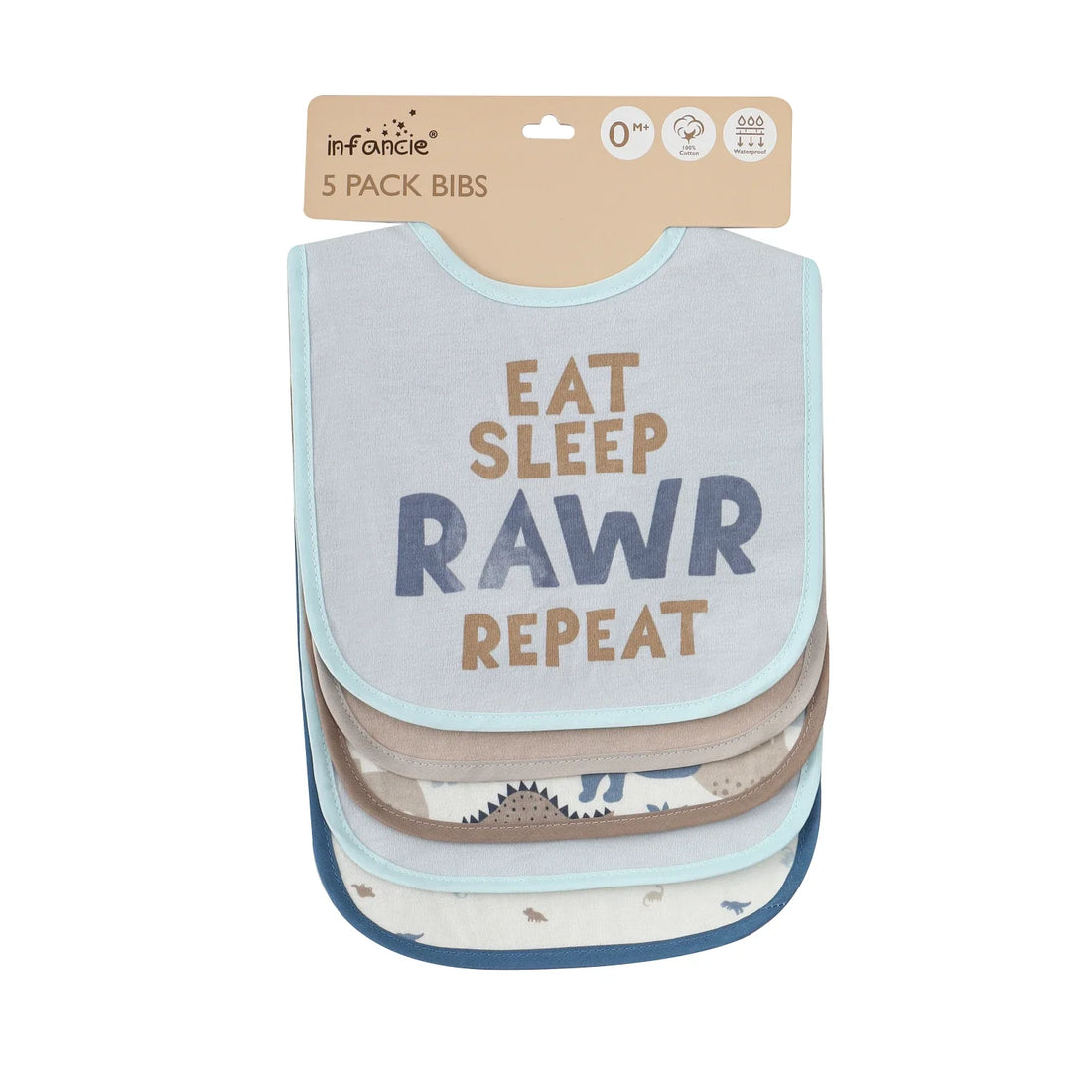 Mother's Choice Pack of 5 "Eat Sleep RAWR Repeat" Bib Bib