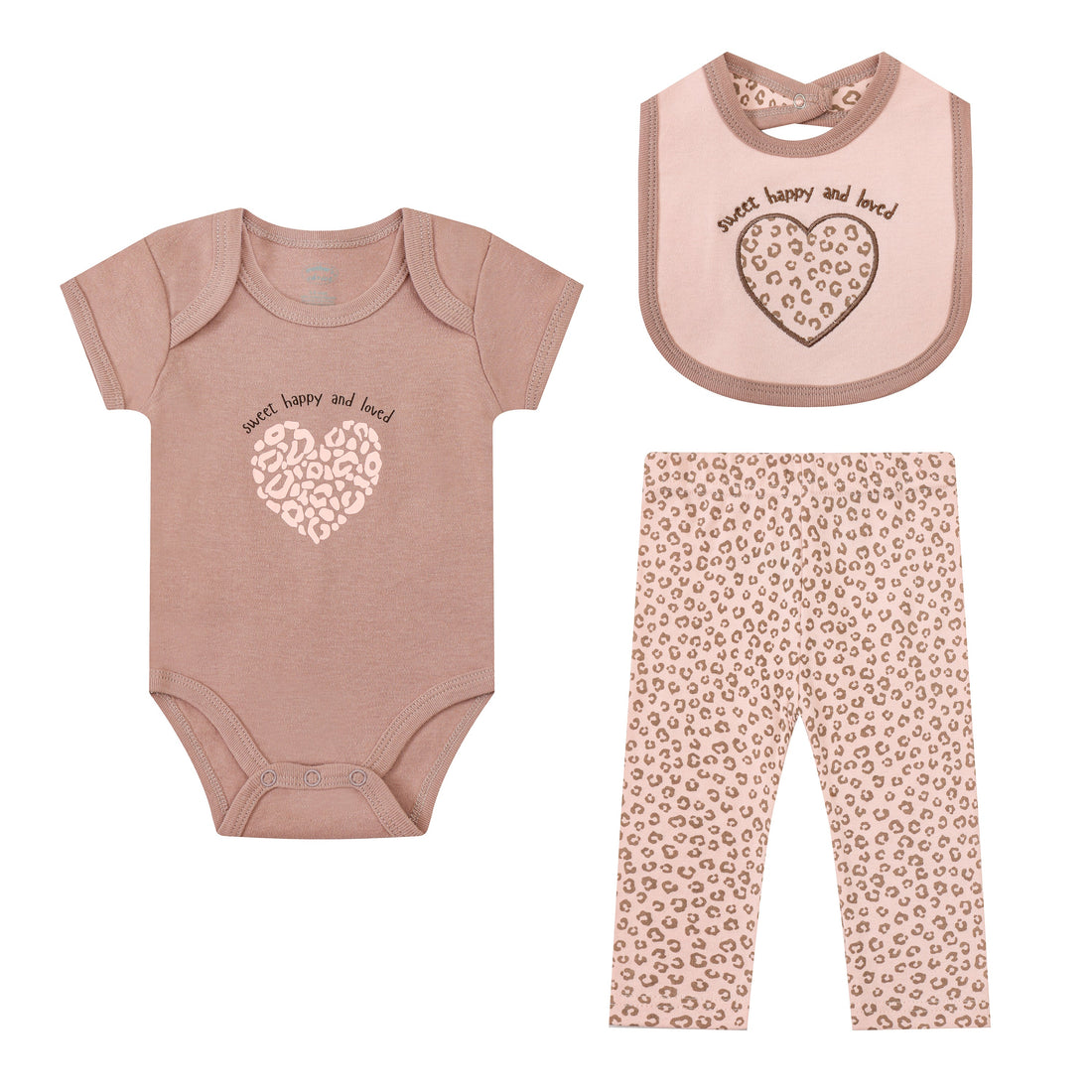 Mother Choice Baby 3 Pieces Set of Bodysuit, Pants & Bib Sweet and happy loved