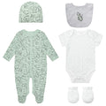 Mother's Choice Dinosaur Baby Set of Grower, Bodysuit, Bib, Hat and Mittens 0-3m Bodysuit