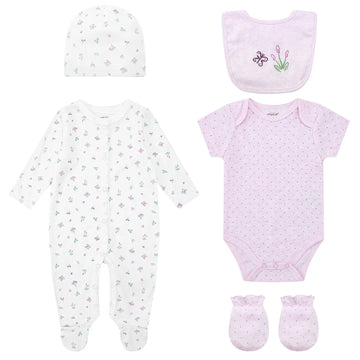 Mother's Choice Butterfly Baby Set of Grower, Bodysuit, Bib, Hat and Mittens 0-3m Bodysuit