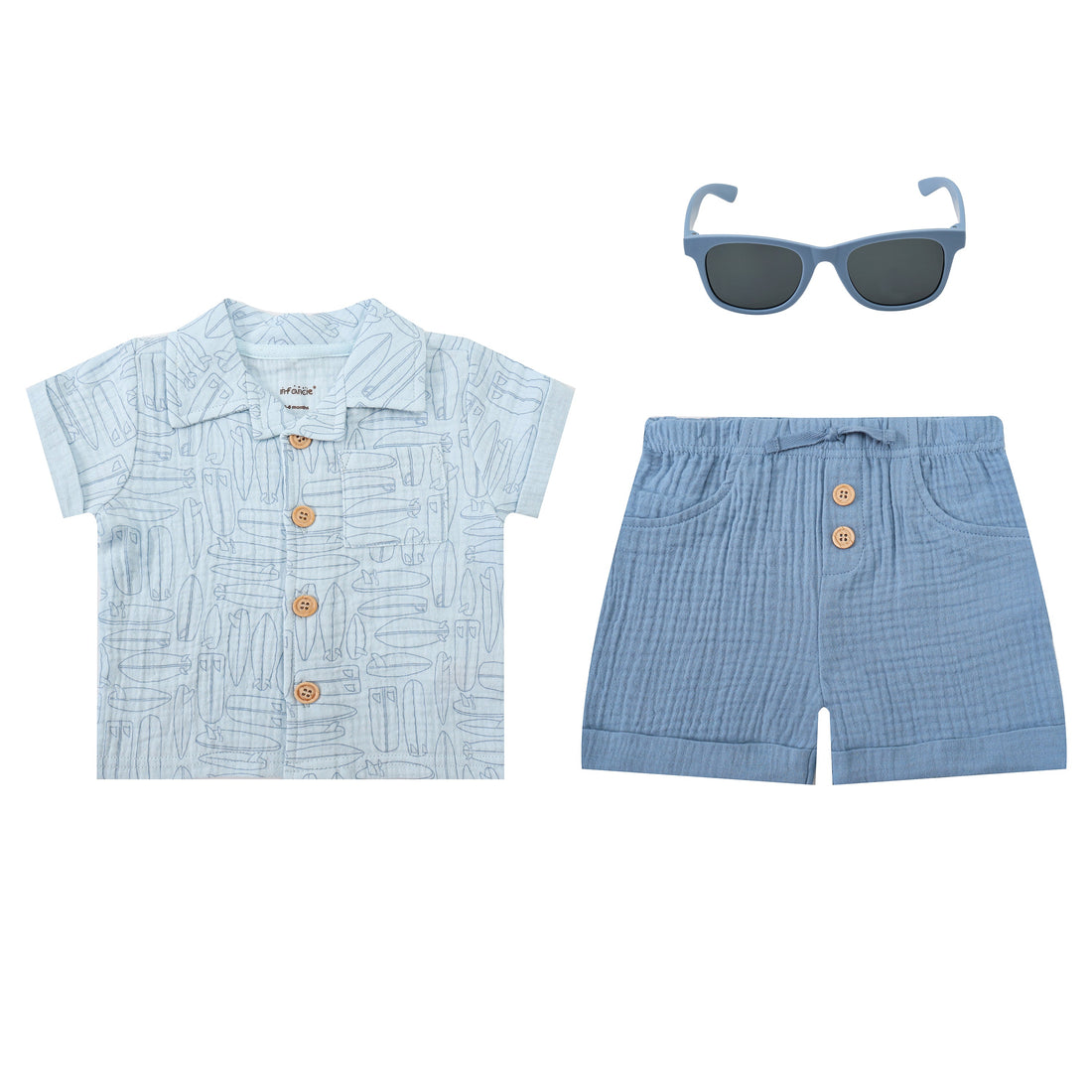 Mother Choice 3 Pieces Set of Top, Shorts & Sunglasses Light Blue