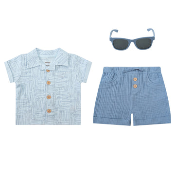 Mother Choice 3 Pieces Set of Top, Shorts & Sunglasses Light Blue