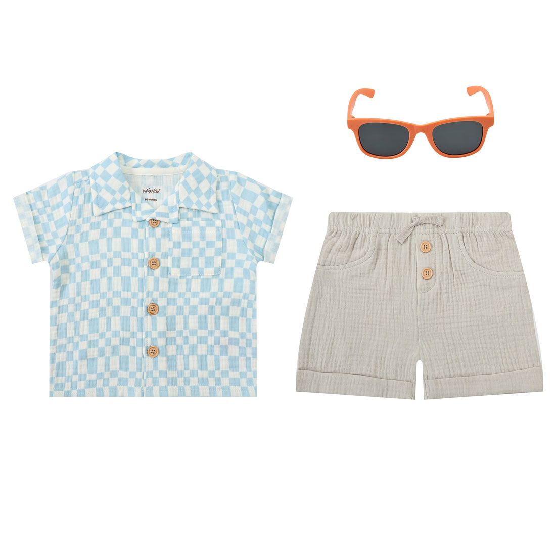 Mother Choice 3 Pieces Set of Top, Shorts & Sunglasses Blue Beige