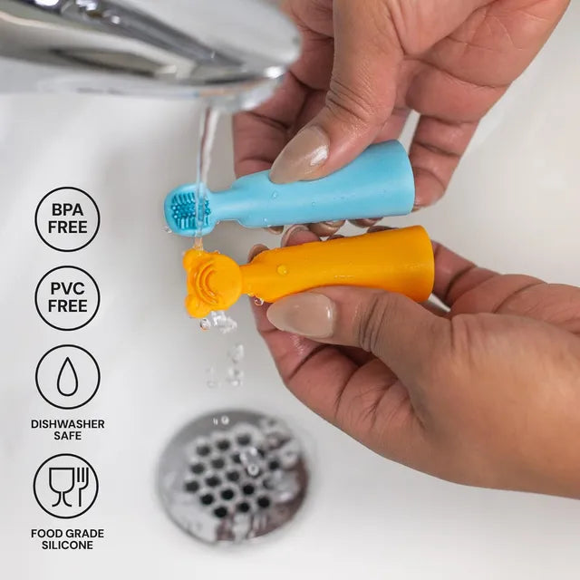 Baby Silicon Finger Brush & Tongue Scraper - Blue/Orange