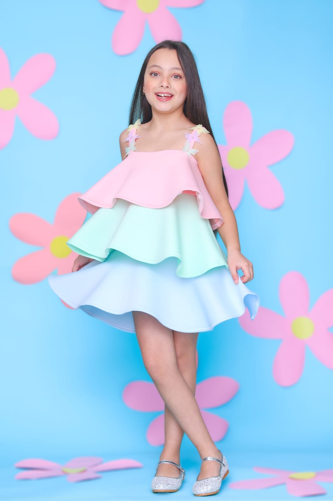 Butterflies Dress - Pink/Aqua/Blue