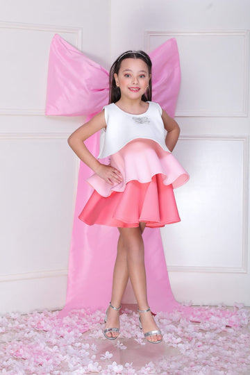 Crystal Bow Dress - White/Pink/Fuchsia