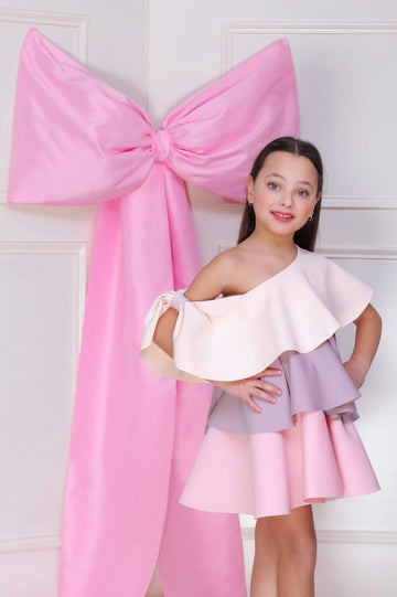 Colourful Three-Tier One-Shoulder Dress