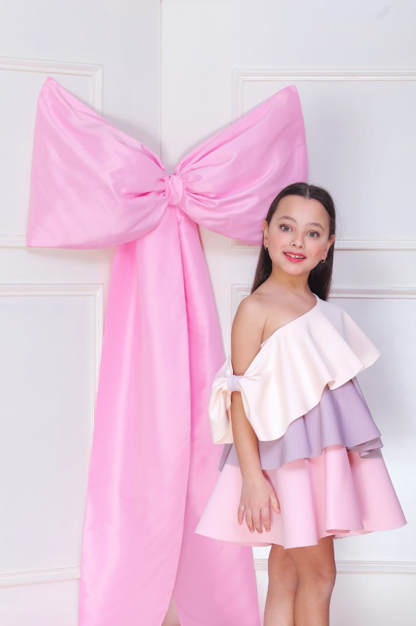 Colourful Three-Tier One-Shoulder Dress